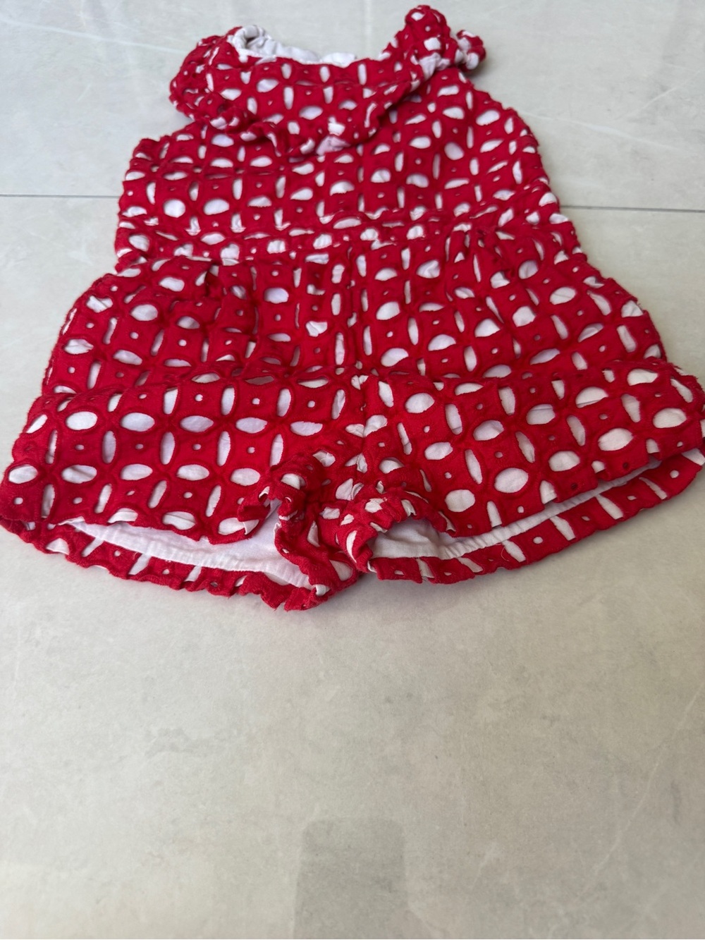 Janie and Jack Red Eyelet Romper - Picture 2 of 8